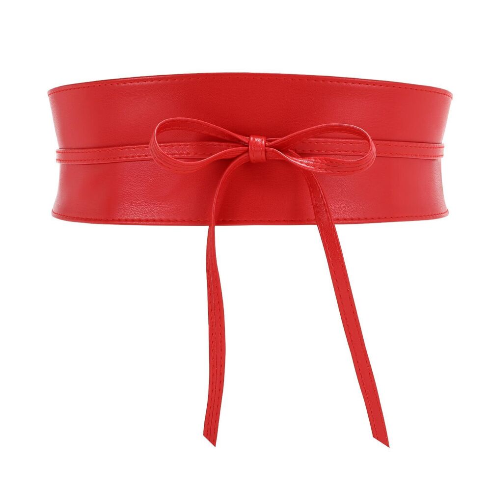 6614 Women Obi Waist Belt Faux Leather Wide Wrap Around Bowknot